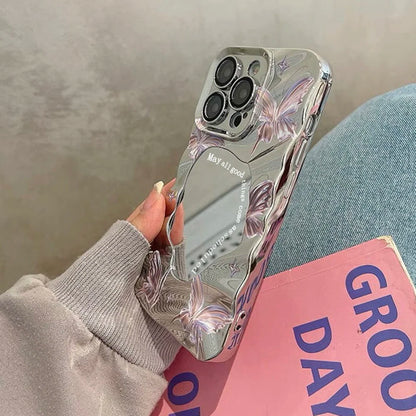 Cute Butterfly Mirror Wave Phone Case For iPhone