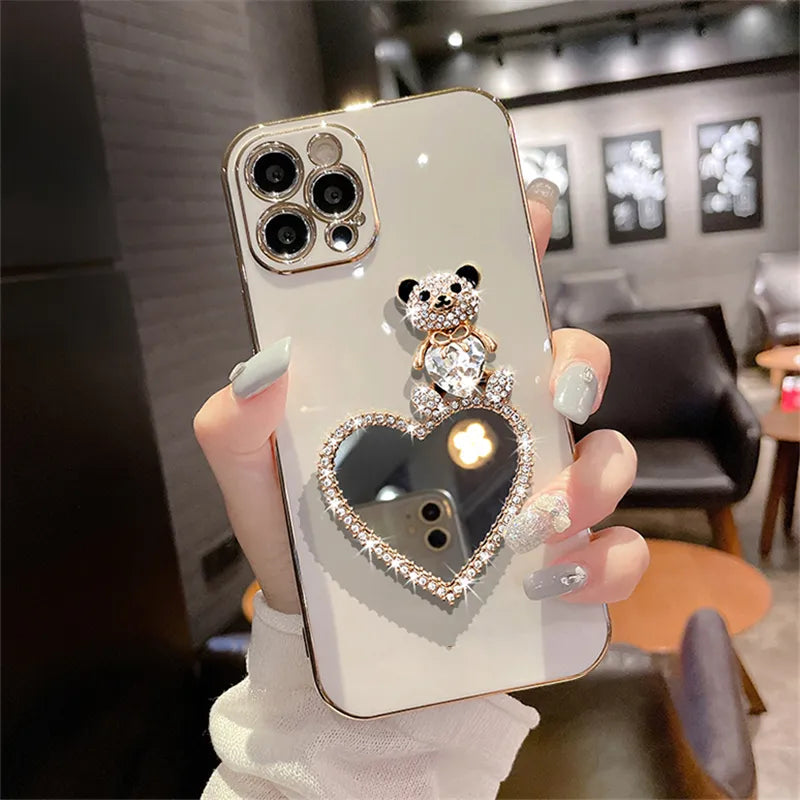 Glitter Bear Love Makeup Mirror Case For Samsung Galaxy