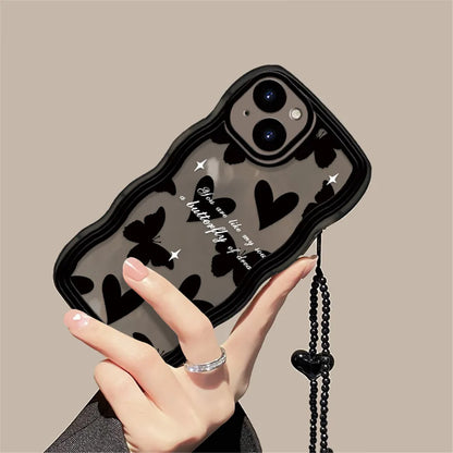 Black Butterfly Love Soft Case with Heart Hang Chain