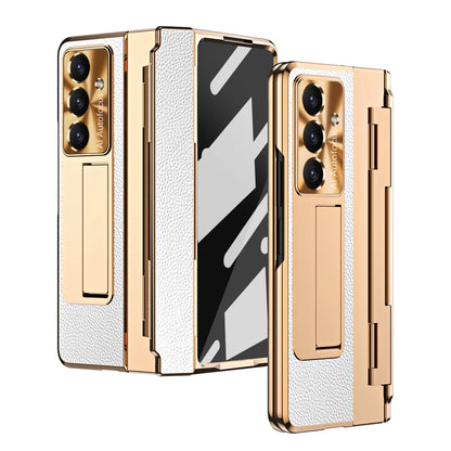Luxury Leather One-Piece Plating Stand Hinge Shockproof Case For Samsung Z Fold