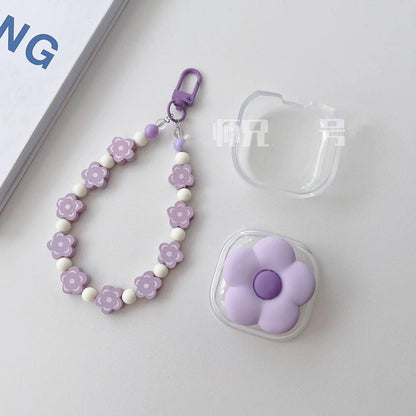 Cute Purple Flower Clear Earbuds Cover with Bracelet