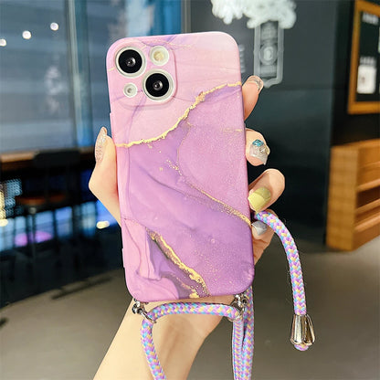 Marble Agate Crossbody Cord Rope Necklace Landyard Case For iPhone