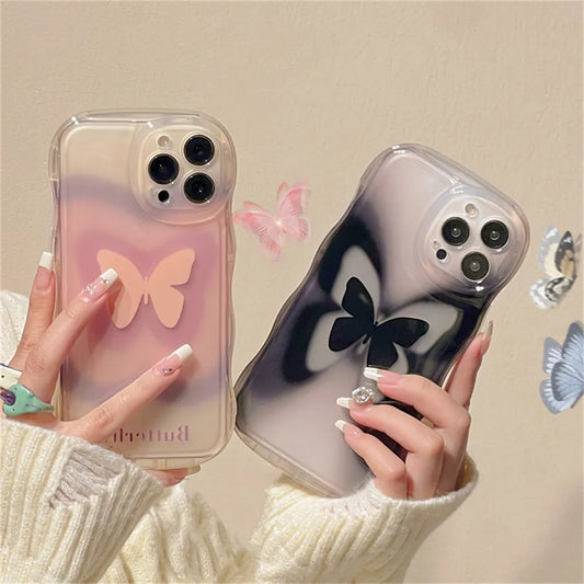 Cute Gradient Butterfly Wavy Clear Soft Cover Case