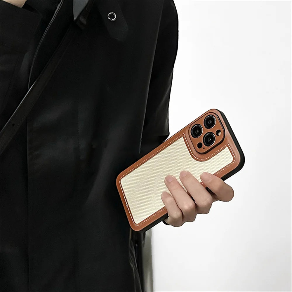 Stylish Retro Fabric Leather Soft Phone Case For iPhone