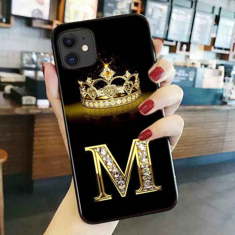 Luxury Diamond Crown Letter Case For iPhone