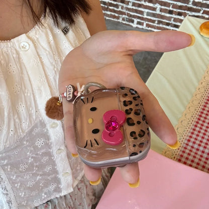 3D Bow Leopard Print KT Cat Case for AirPods