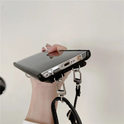 Crossbody Leather Wallet Card Ring Holder with Strap