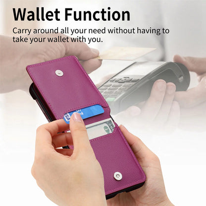 Leather Wallet Finger Ring Phone Case For Galaxy Z Flip