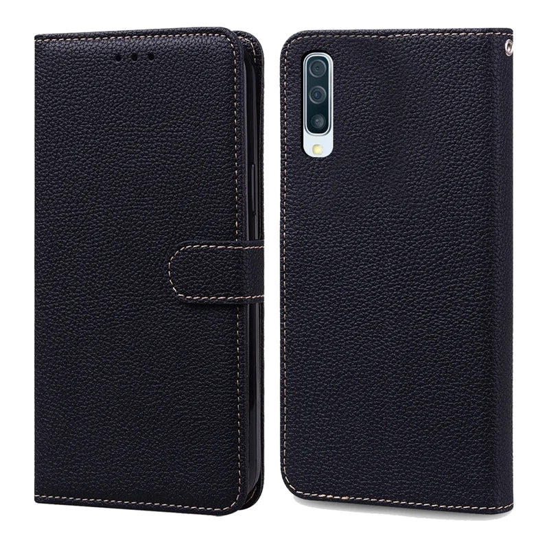 Solid Color Leather Wallet Phone Case For Samsung Galaxy