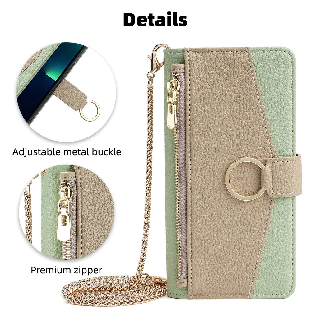 Leather Wallet Crossbody Flip Case For iPhone