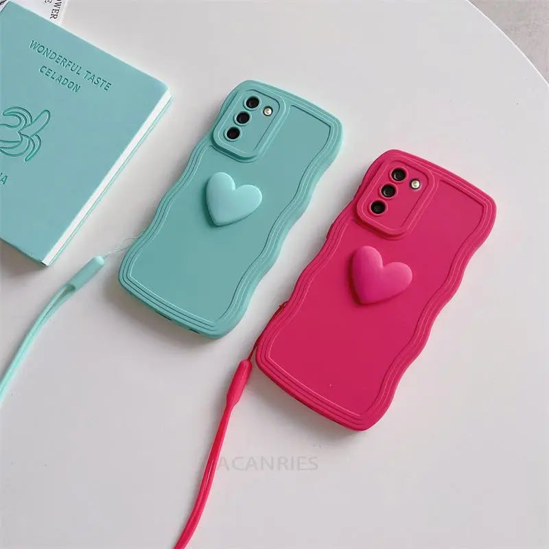 Heart Wavy Wrist Strap Silicone Case For Samsung Galaxy