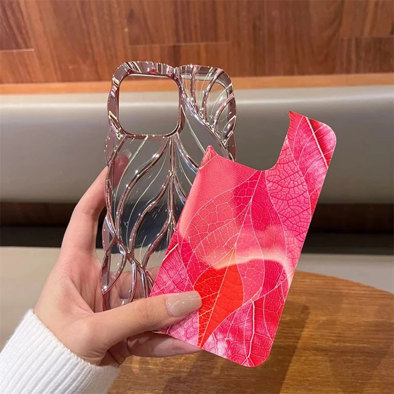 Luxury Colour Tree Leaf Plating Frame Phone Case For iPhone