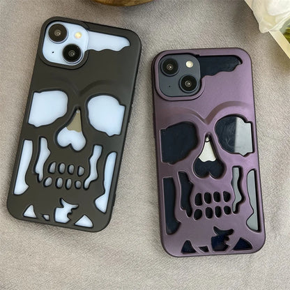 Luxury Matte Plating Metallic Color Hollow Out Skull Hard Case For iPhone