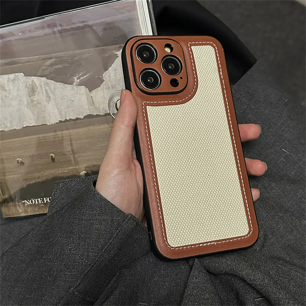 Stylish Retro Fabric Leather Soft Phone Case For iPhone