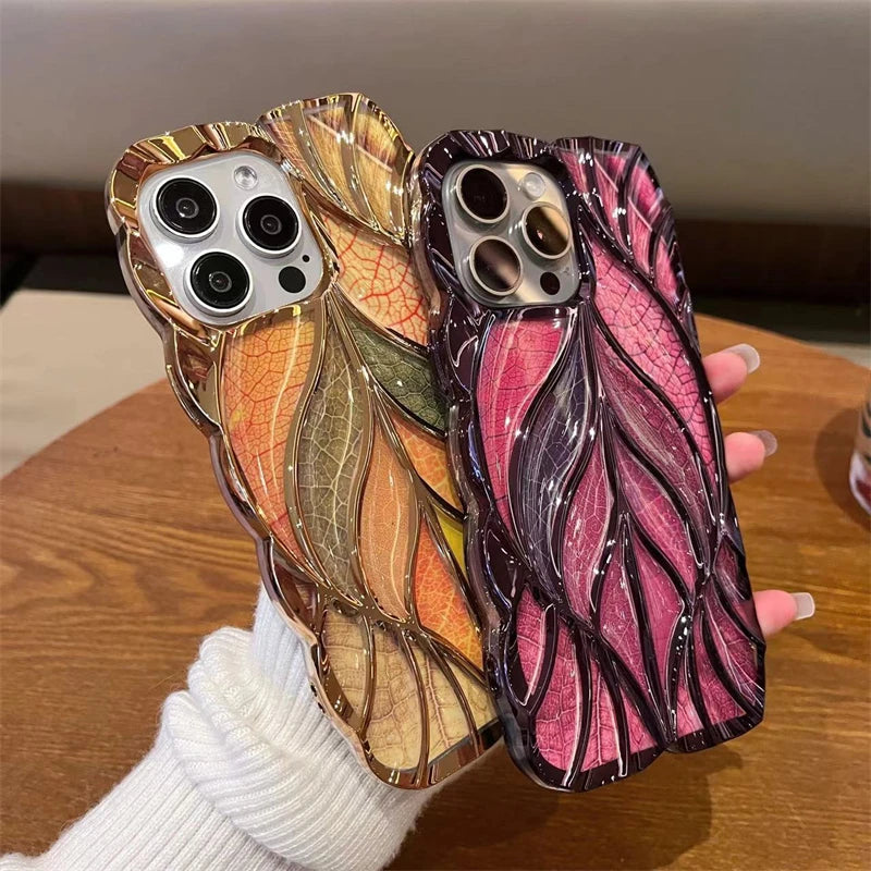 Luxury Colour Tree Leaf Plating Frame Phone Case For iPhone