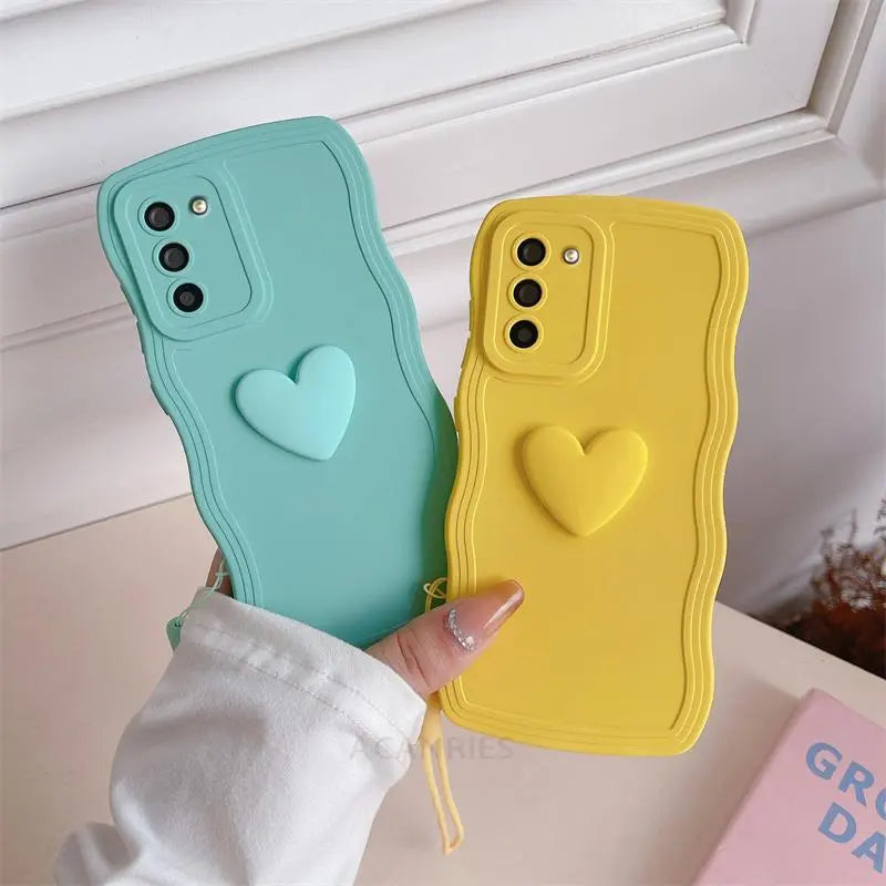 Heart Wavy Wrist Strap Silicone Case For Samsung Galaxy