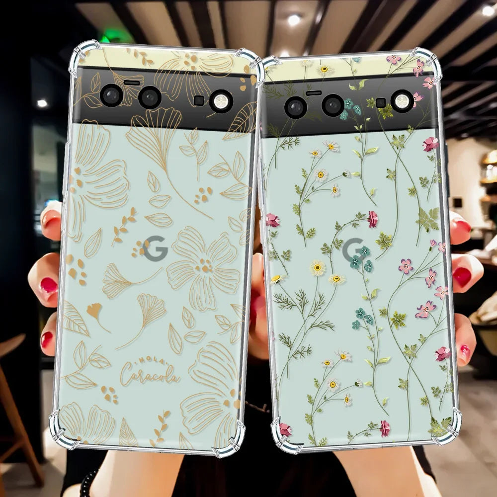 Printed Flower Transparent Case for Google Pixel