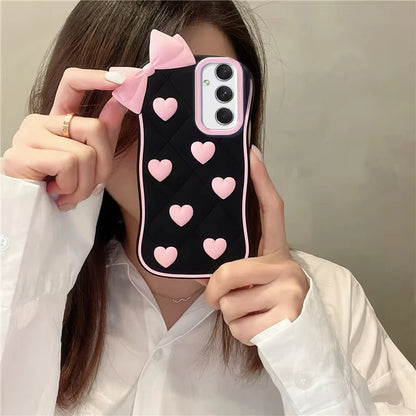 Cute Black Love Bow Soft Silicone Case for Samsung