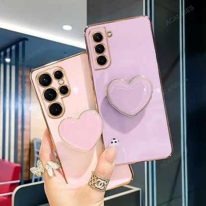 Love Heart Holder Luxury Plating Case For Samsung Galaxy