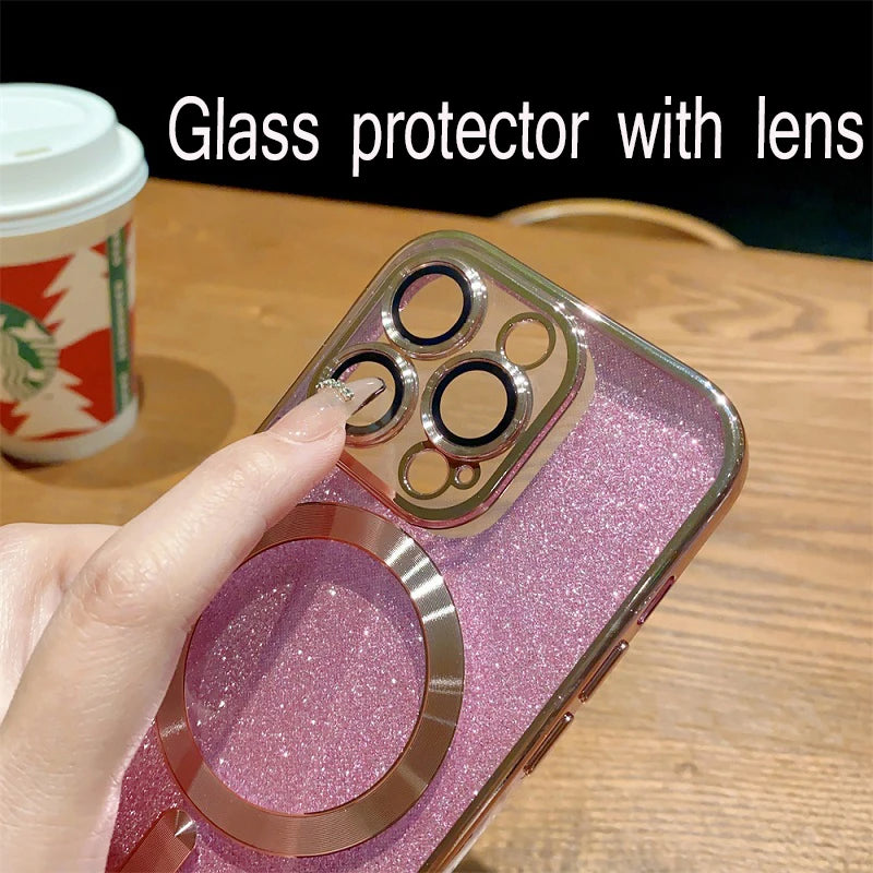 Electroplate Glitter Cover Phone Case With Lens Protector