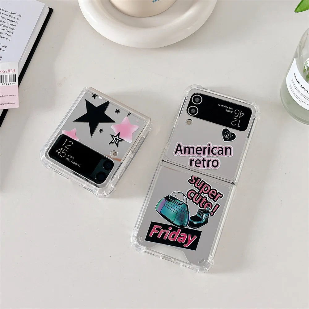 Cartoon Mirror Cat Star Case For Galaxy Z Flip