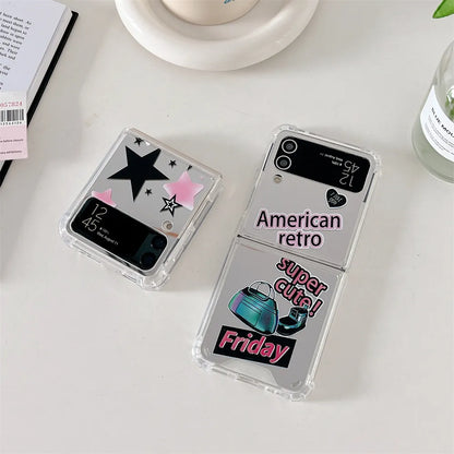 Cartoon Mirror Cat Star Case For Galaxy Z Flip