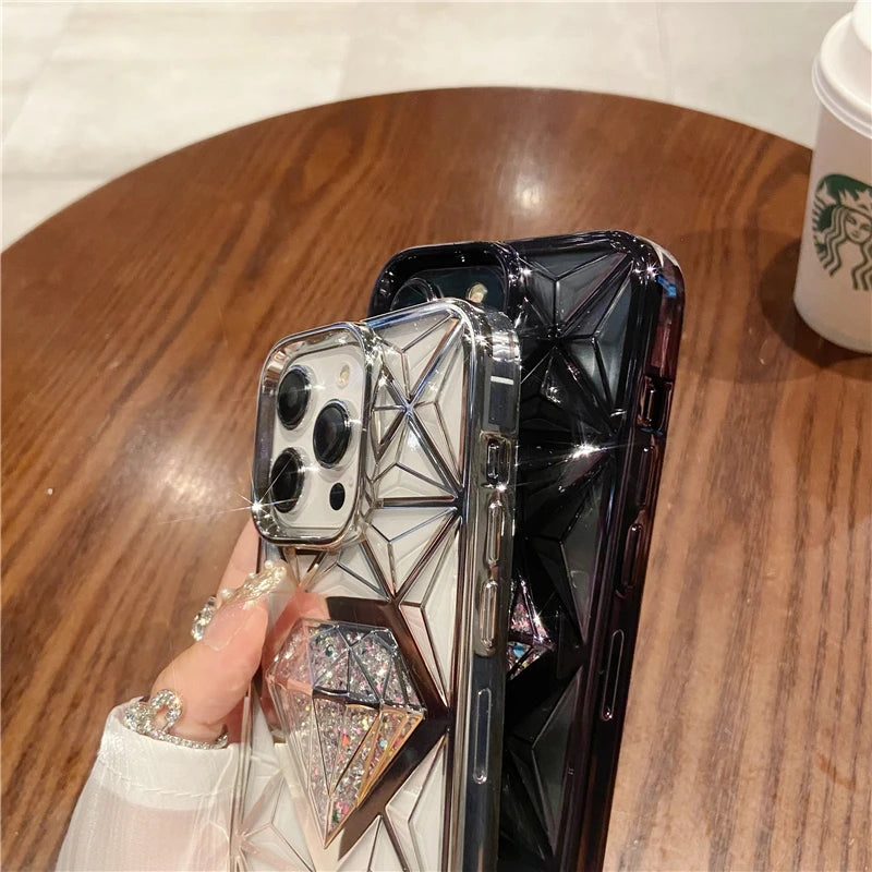 Plating Frame Flash Diamond Phone Case For iPhone