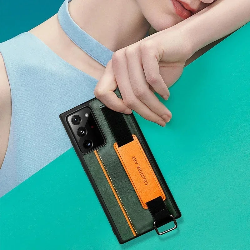 PU Leather Wristband Strap Card Holder Case for Samsung