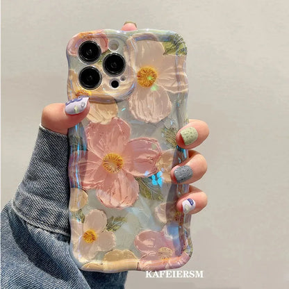 Laser Blue Light Flowers Phone Case For iPhone