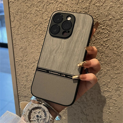 Luxury Leather Wood Grain Case For iPhone