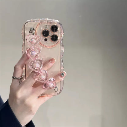 3D Love Heart Wrist Chian Wavy Transparent Soft Phone Case