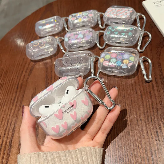 Glitter Shiny Colorful Heart AirPods Case with Key Ring