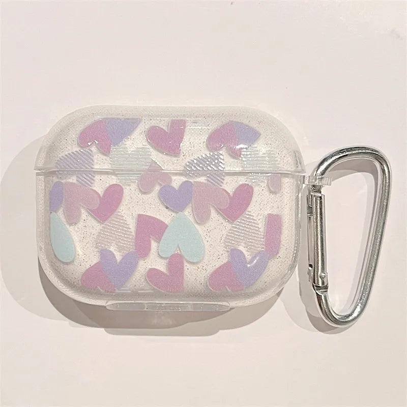 Glitter Shiny Colorful Heart AirPods Case with Key Ring