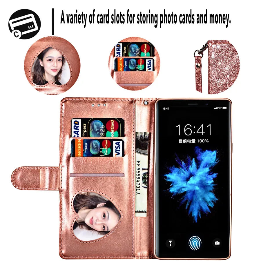 Wallet Bling Glitter Flip Zipper Leather Case