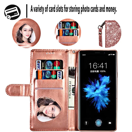 Wallet Bling Glitter Flip Zipper Leather Case