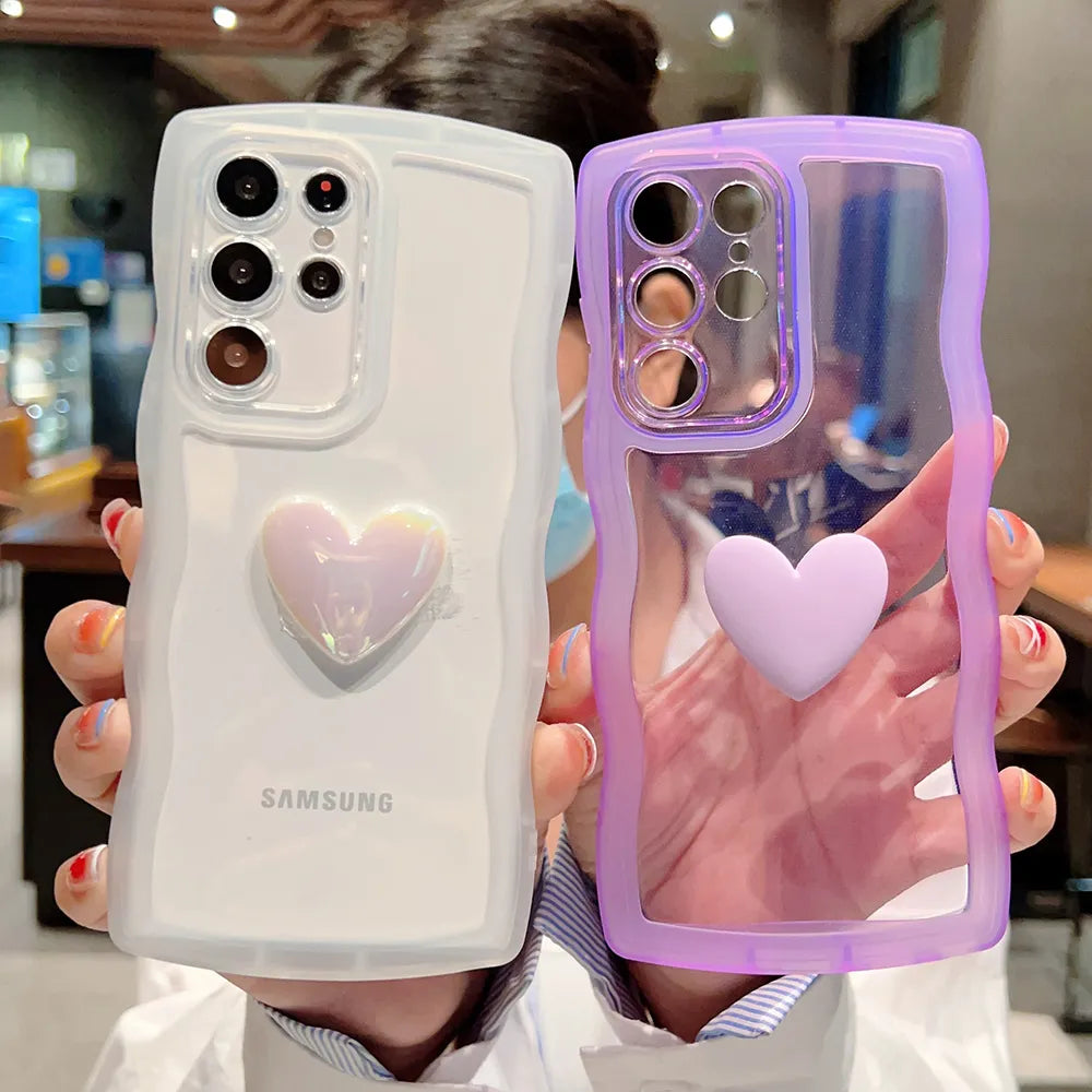 Cute 3D Love Heart Wavy Edge Clear Case For Samsung