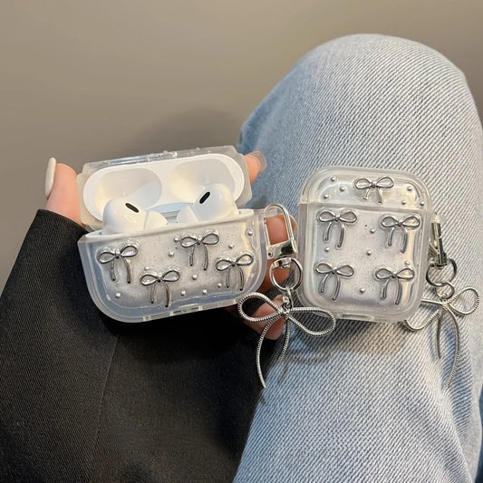 Cute Silver Bowknot Clear Case for AirPods