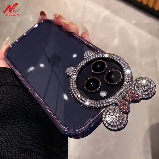 Luxury Transparent Bling Diamond Bear Ear Soft Case for iPhone