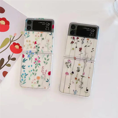 Fresh Flowers Painted Clear Hard Case For Galaxy Z Flip