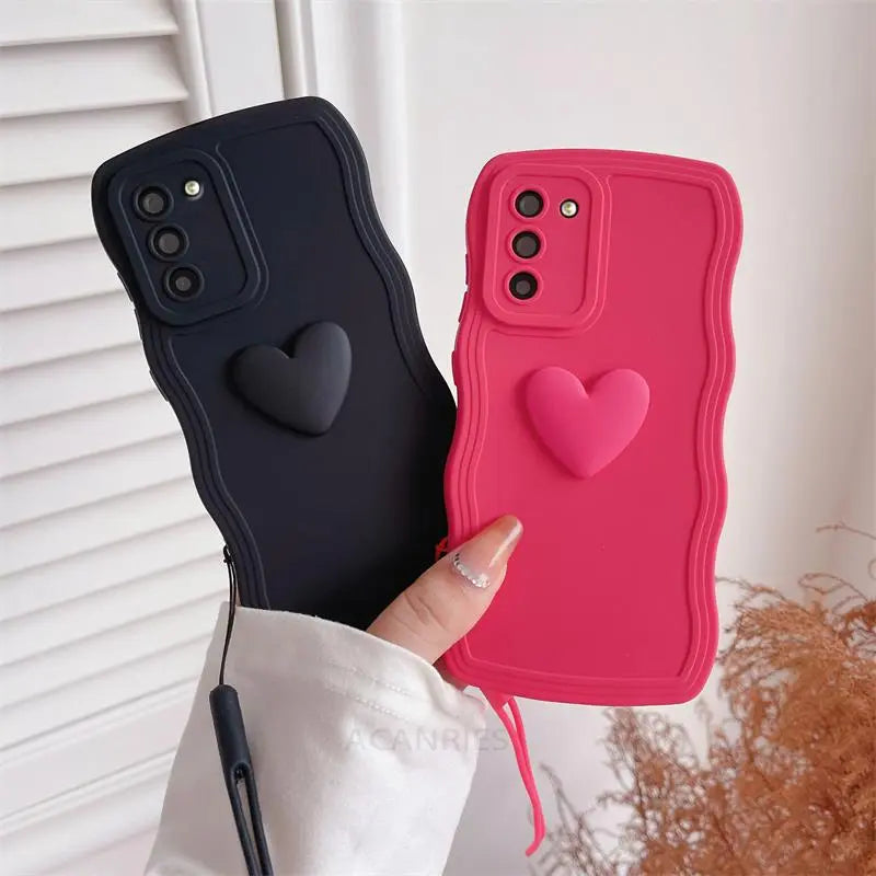 Heart Wavy Wrist Strap Silicone Case For Samsung Galaxy