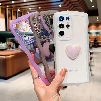 Cute 3D Love Heart Wavy Edge Clear Case For Samsung