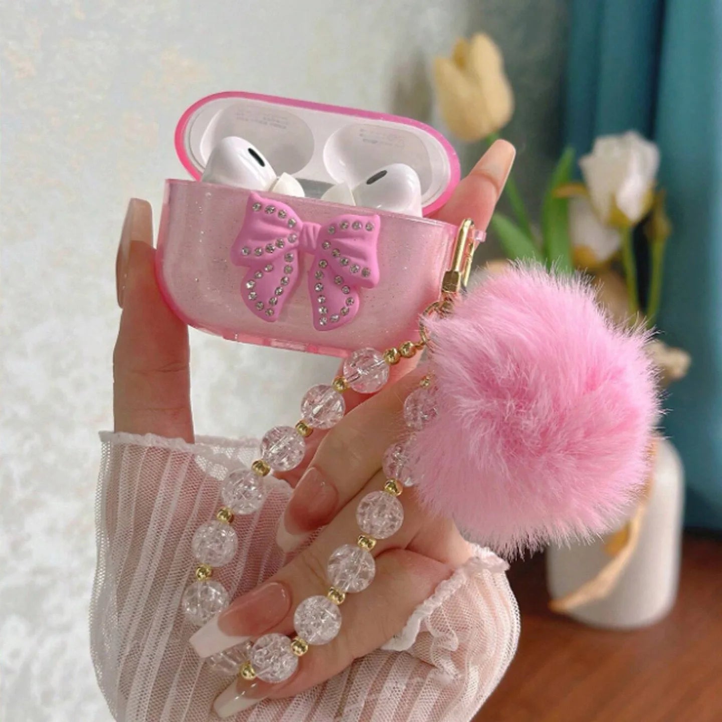 Cute Glitter Bow knot Crystal Case For Airpods