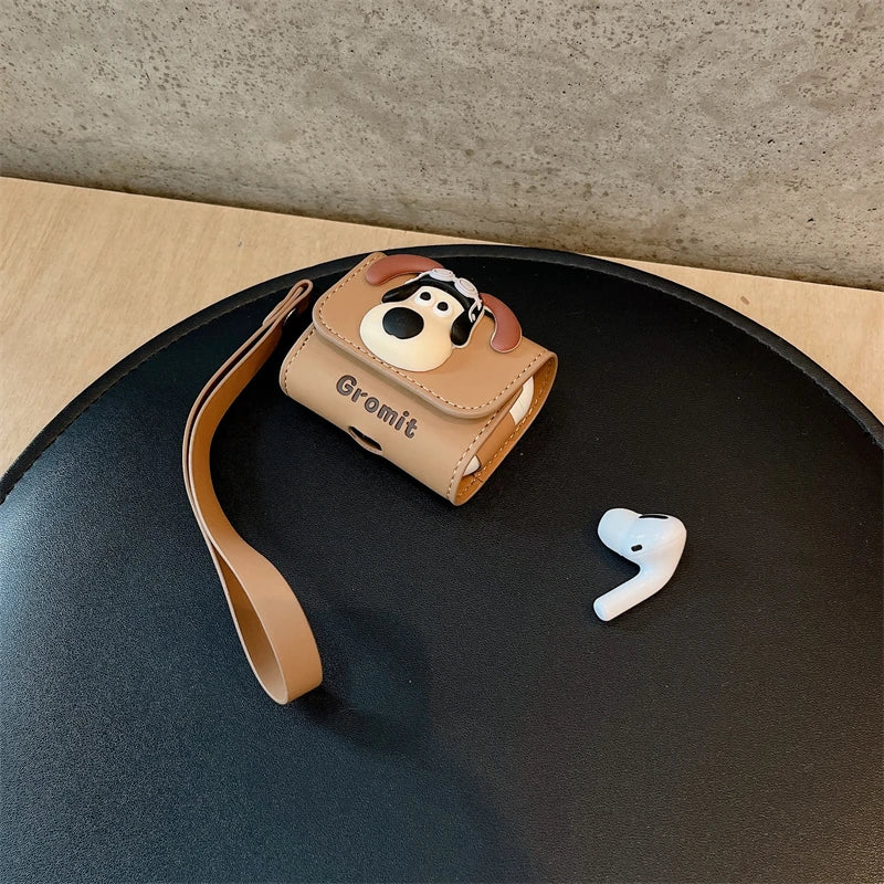 Cute Anime 3D Pilot Dog Cartoon Soft Leather Earphone Case For Airpods