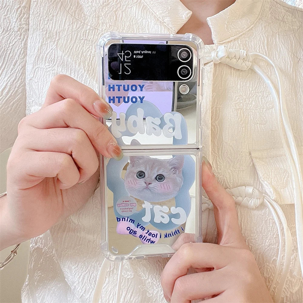 Cartoon Mirror Cat Star Case For Galaxy Z Flip