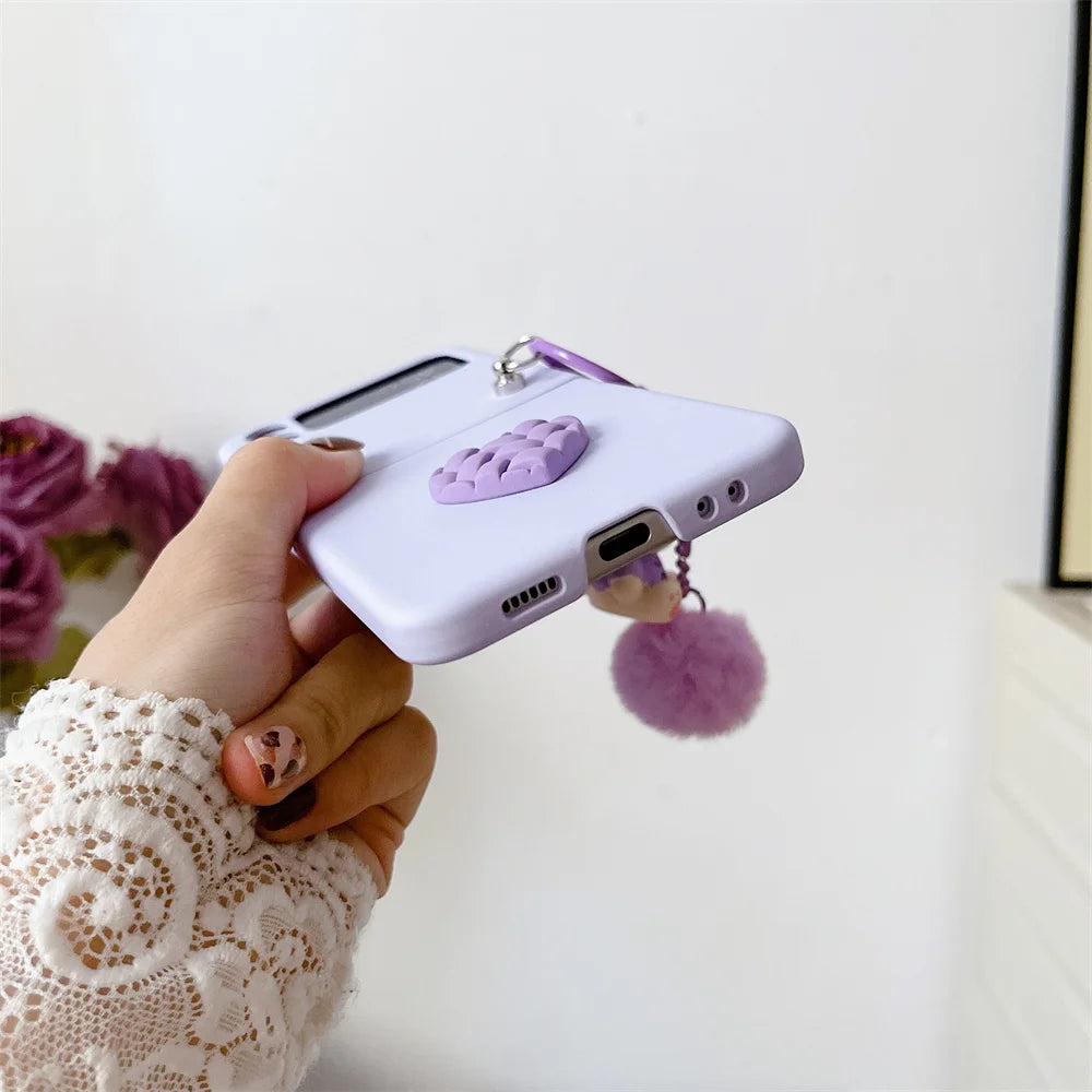 3D Cartoon Pendant Bear Heart Case For Samsung Z Flip