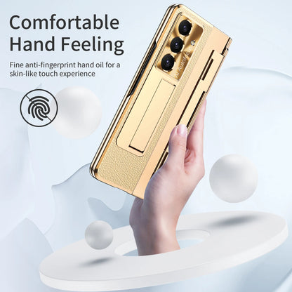 Luxury Leather One-Piece Plating Stand Hinge Shockproof Case For Samsung Z Fold