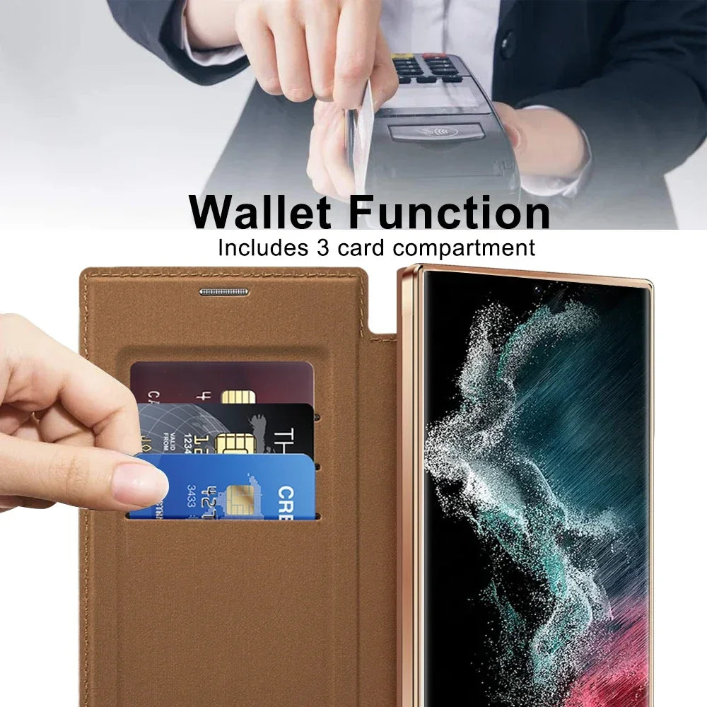 Magnetic Leather Card Holder Shell for Samsung