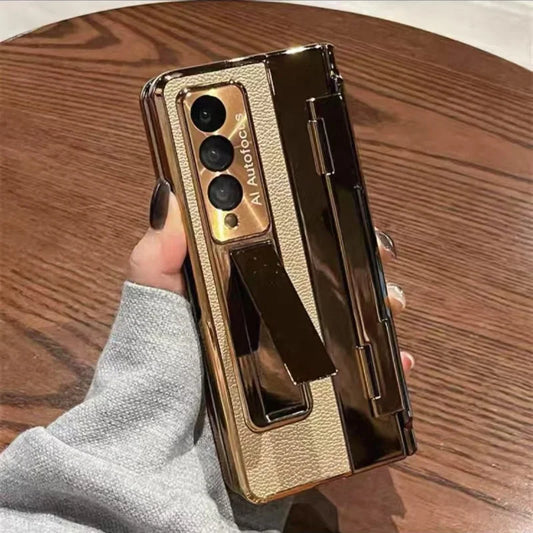 Luxury Leather One-Piece Plating Stand Hinge Shockproof Case For Samsung Z Fold