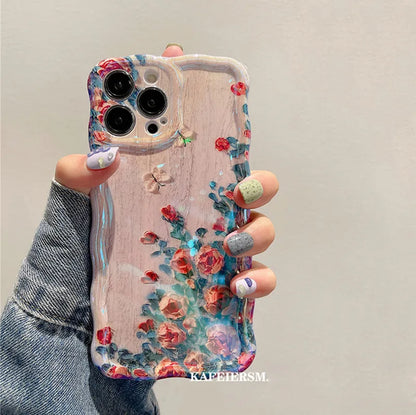 Laser Blue Light Flowers Phone Case For iPhone