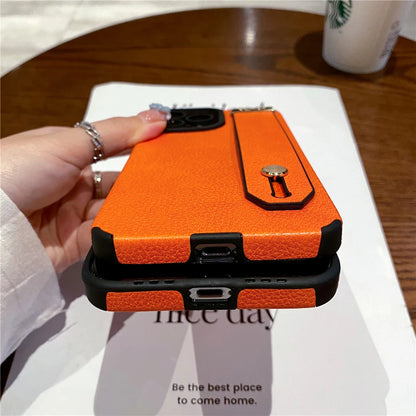 Luxury Wrist Strap Holder Leather Texture Case For iPhone